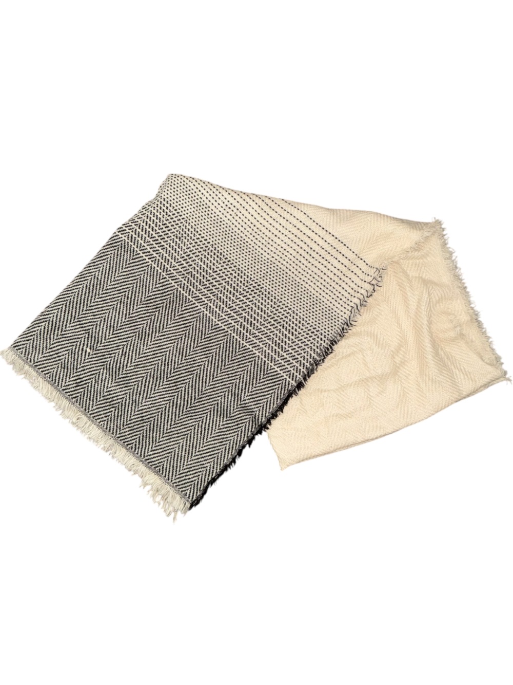 Neutral Herringbone Fringe Scarf - Cream & Black